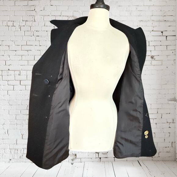 Michael Kors Black Pea Coat Sz XL Double Breasted Wool Blend Gold Buttons Preppy - Picture 6 of 9